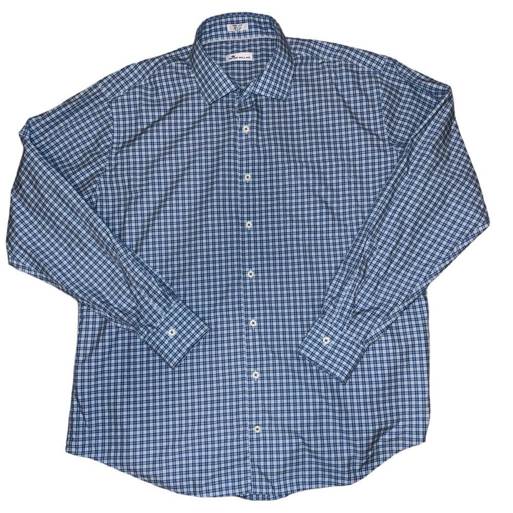 Peter Millar Blue Checkered Casual Button Down Shirt - Picture 5 of 10